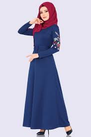 Modaselvim Elbise Kollari Nakisli Kemerli Elbise Ukb5036 Indigo Musluman Modasi Moda Stilleri Elbise