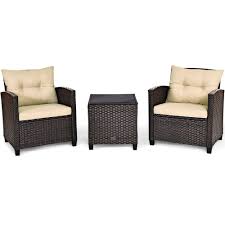 3 Piece Chair Set With Cushions Side Table Rattan Outdoor Patio Furniture Ebay In 2020 Rattan Furniture Set Patio Furniture Sets Outdoor Sofa