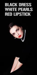 Black And White Outfit With Red Lipstick Pin By Amazilia Mode Art On Photography Pearl Necklace Outfit Red And Black Outfits Pearl Outfit