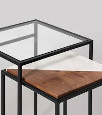 Coeden Deco Style Side Table In Acacia White Marble Black Steel Marble Tables Design Marble Table White Marble Table