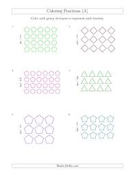 The Coloring Groups Of Shapes To Represent Fractions A Math Worksheet From The Math Worksheet Page At Math Drills Com Fractions Math Worksheet Free Math
