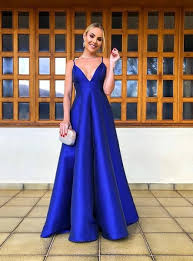 Simple A Line V Neck Royal Blue Satin Backless Floor Length Prom Dress Prom Dresses Blue Prom Dresses Long Floor Length Prom Dresses