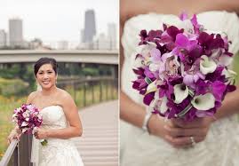 Ashley tearston of floracopia created this incredible orchid wedding bouquet with a variety of white and purple flowers. Wedding Flowers By Scarlet Petal Florist Chicago Il Purple Bouquet