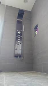 Akdy 65 In 8 Jet Shower Panel System In Black Stainless Steel With Rainfall Waterfall Shower Head And Handheld Sho Shower Panels Waterfall Shower Shower Heads