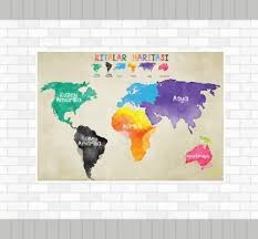 Kitalar Haritasi Sosyal Bilgiler Poster Haritalar Poster Harita