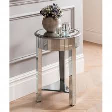 Distressed mirrored coffee table in transitional living room. Mirrored Side Tables Mirrored Lamp Tables Homes Direct 365