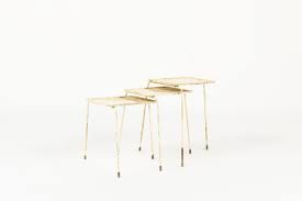 Table door magazines perforated metal clover and ceramics mid century 1950 1960 50 's 60 's french vintage table style mategot. Vintage Nesting Coffee Tables In Corrugated Metal By Mathieu Mategot