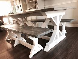 Two Tone Weathered Gray X Farmhouse Table And Benches Ana White Farmhouse Table With Bench Grey Farmhouse Table Farmhouse Table