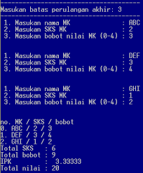 Check spelling or type a new query. Contoh Program C Perulangan Menghitung Sks Bobot Nilai Dan Ipk Teachmesoft
