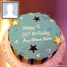 20th Birthday Cake Ideas For Guys Happy 20th Birthday Cake With Name And Photo Happy Birthday Wishes Cake Birthday Cake Writing 20 Birthday Cake