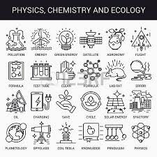 Experiment In Physics Simple Linear Icons In A Modern Style Flat Physics Chemistry And Ecology Isolated On Wh Science Icons Name Card Design Technology Icon