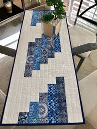 Quilted Table Runner Blue Table Runner Reversible Table Etsy Quilted Table Runners Patterns Quilted Table Runners Table Runner Pattern
