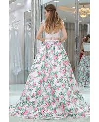Photos of longe gowns color: Beautiful Floral Print White Lace Prom Gown In Two Pieces For Women B009 Gemgrace Com