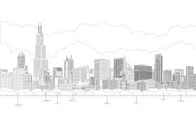 Original file at image/png format. Chicago Building Skyscraper Skyline In Sunny Sunset Reflected In Water Chicago City Panorama With Yachts Line Drawing Vector 2232224 Vector Art At Vecteezy