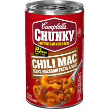 I drain canned mixed vegetables, cream of mushroom soup and canned chicken breast. Campbell S Chunky Soup Chili Mac Soup 18 8 Ounce Can Walmart Com Walmart Com
