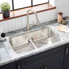 Silver, metal sinks, stainless steel, metal, steel. Double Stainless Steel Undermount Kitchen Sink Home Bathroom Sinks Home Garden