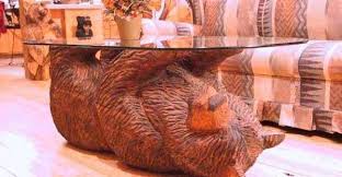 Wonderful Carved Bear Coffee Table Brown Bear Art Chain Saw Art Man Cave Art