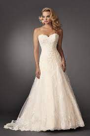 Jordan Fashions Style 282 Shown In Diamond White Bisque Strapless Fit And Flare Lac Trendy Wedding Dresses Fit And Flare Wedding Dress Wedding Dresses Lace