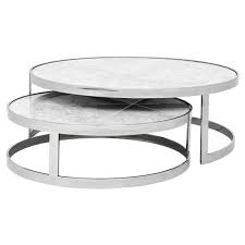 Eichholtz Orlando Modern Silver White Stone 2 Piece Round Round Coffee Table Nesting Coffee Tables Marble Coffee Table Round Nesting Coffee Tables
