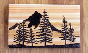 Woodburning Art Pyrography Mountains Pine Trees Landscape Abstract Original Wood Burning Crafts Wood Burning Art Wood Burning Patterns