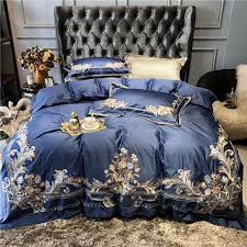 Blue White Gold Royal Embroidery 100s Egyptian Cotton Bedding Set Duvet Cover Bed Sheet Bed Linen Pillowcases From Pureairr 155 37 Dhgate Com