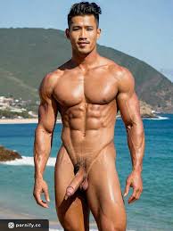 Asian Muscle Hunk Cooking Naked on the Beach | Pornify – Generate AI Porn