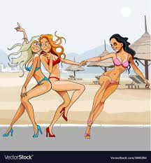 Cartoon beautiful girls in bikinis dancing Vector Image
