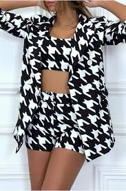 Tailleur pied de poule doppio petto (at30330/30329) Ensemble Tailleur 2 Pieces Noir Et Blanc Motif Pied De Poule