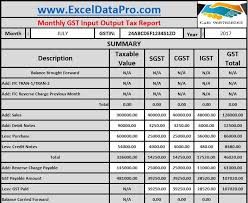 Download Monthly Gst Input Output Tax Report Excel Template