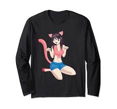Harajuku Pastel Hentai Anime Girl Figure Neko Cosplay Ecchi Long Sleeve  T-Shirt