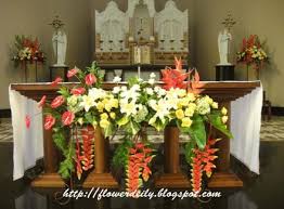 Church Decor For The Feast Of Pentecost Flower Daily Blog Church Decor Church Flower Arrangements Easter Flower Arrangements