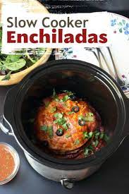 Crockpot Enchiladas Assemble Dinner In Minutes Good Cheap Eats Recipe Slow Cooker Enchiladas Easy Potluck Recipes Slow Cooker Recipes Healthy