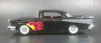 Vintage Majorette 57 Chevy Bel Air Black W Flames 1 34 Scale Die Cast Toy Model Car Vehicle W Opening Doors Toy Model Cars 57 Chevy Bel Air Car Model