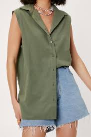 Maybe you would like to learn more about one of these? Chemise Longue Sans Manches En Lin A Revers En Pointe Nasty Gal