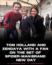Tom Holland and Zendaya with a fan on the set of Spider-Man: Brand New Day. 🕷️ 📸: cheaneylifeinpics2 Drop your thoughts below and Tag a friend who needs to see this 👀