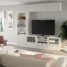 Besta Tv Komb Mit Vitrinenturen Weiss Lappviken Hellgrau Klarglas 240x40x230 Cm Alle Informationen Zum Produkt Ikea Osterreich In 2020 Tv Storage Wall Unit Designs Ikea Living Room