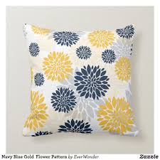 Navy Blue Gold Flower Pattern Throw Pillow Zazzle Com Throw Pillows Patterned Throw Pillows Personalized Decorative Pillow