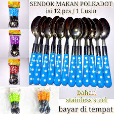 Rp6.200 harga sendok garpu korea 2 in 1 / sendok garpu salad buah / dessert spoon: 12 Pcs Sendok Makan Polkadot 1 Lusin Sendok Makan Stainless Steel Anti Karat Toko Elok Grosir Lazada Indonesia