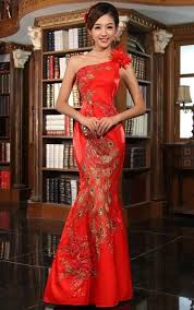 One Shoulder Chinese Qipao Cheongsam Wedding Dress Chinese Wedding Dress Traditional Dresses Dresses