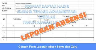 Aug 10, 2021 · format absensi siswa adalah nomor urut, nama siswa, jenis kelamin, tanggal pelaksanaan yang menyiapkan kolom sebanyak 6 kolom atau selama seminggu kemudian kondisi siswa (alpa, sakit dan izin) dilanjutkan dengan jumlah siswa hadir dan tidak hadir kemudian keterangan. Contoh Form Laporan Absen Siswa Dan Guru Operator Sekolah
