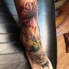 Black And White With Color Tattoo Black And White Tattoo With Color Google Search Sunset Tattoos Tattoo Themes Rose Tattoos
