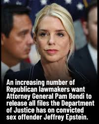 An increasing number of Republican lawmakers reportedly want Attorney  General Pam Bondi to release all files the Department of Justice has  related to convicted sex offender Jeffrey Epstein.
