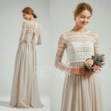 Bridesmaid Dress White Sand Prom Dress Long Sleeves Illusion Etsy Prom Dresses Long With Sleeves Cream Bridesmaid Dresses Cream Prom Dresses