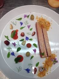 Hudson Valley Foie Gras Terrine Hazelnut Nougatine Strawberry Gelee Basil Fennel And Anise Hyssop With Garden Flowers And Strawberries Pate Sucre Nougatine