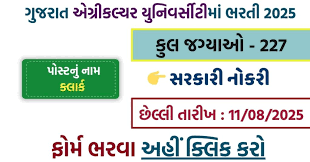 Gujarat Agricultural Universities Junior Clerk Recruitment 2025 – 227  Vacancies Announced | Apply Online