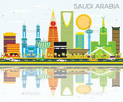 Saudi arabia travel background landmark global travel and journey infographic vector design template. Saudi Arabia Skyline With Color Landmarks And Reflections Vector Illustration Business Travel An Saudi Arabia National Day Saudi Islamic Calligraphy Painting