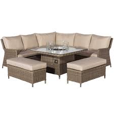 The set's key feature is the stunning rattan table which boasts a large gas fire pit in the middle. Taransay Royal Garden Corner Dining Set With Fire Pit In Natural Weave And Beige Fabric Garden Corner Sets Garden Furniture