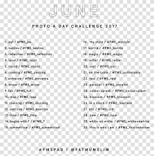 Want to help your students keep active and encourage them to exercise every single day? June Photo A Day Challenge 2017 Menu Page Alphabet Transparent Png Pngset Com