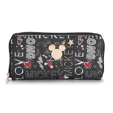 Front flap section opens to a practical trifold organizer containing 2 transparent windows for pictures and id. Disney S Mickey Mouse Love Wallet