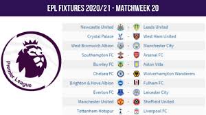 Epl table today 2020/21 | update 15 january 2021. Epl Fixtures Today 2020 21 Matchweek 20 English Premier League Youtube